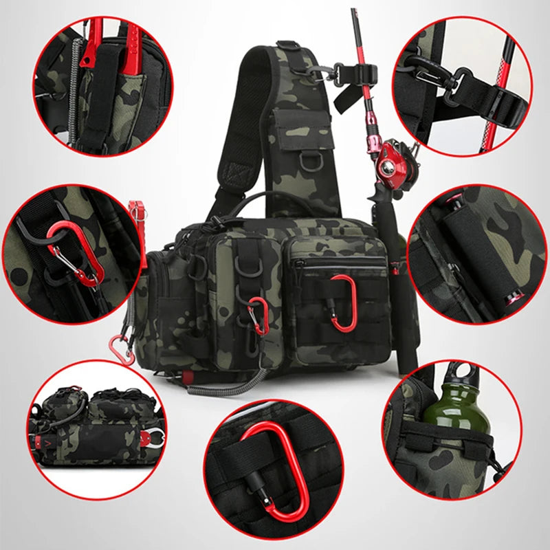 Men Fishing Tackle Bag Single Shoulder Crossbody Tactical Bags Waist Pack Fish Lures Gear Utility Storage Fishing Box Chest Bag