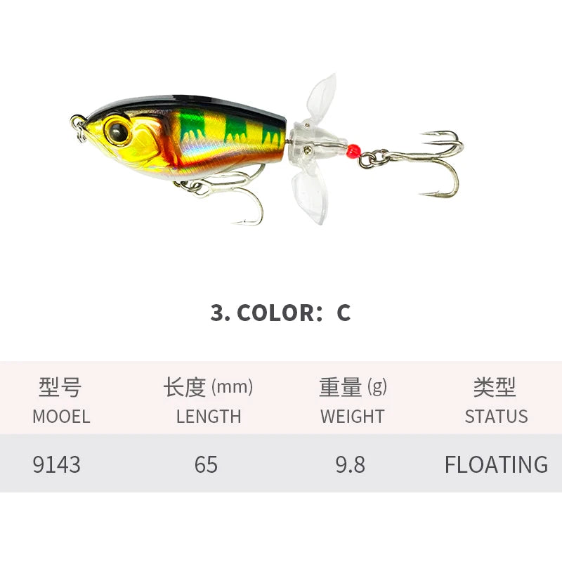 Topwater Whopper Plopper with Soft Rotating Double Propeller