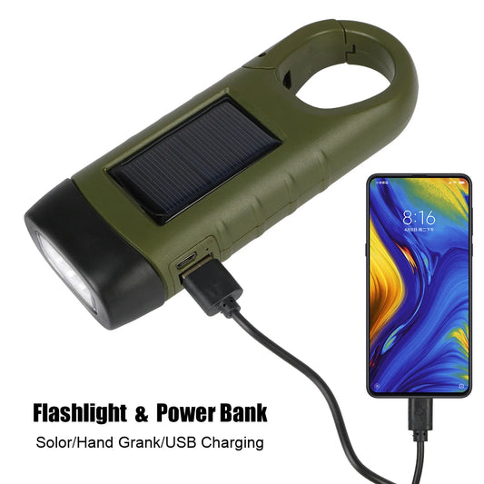 Emergency Hand Crank Dynamo Power Bank, Rechargeable LED Flashlight