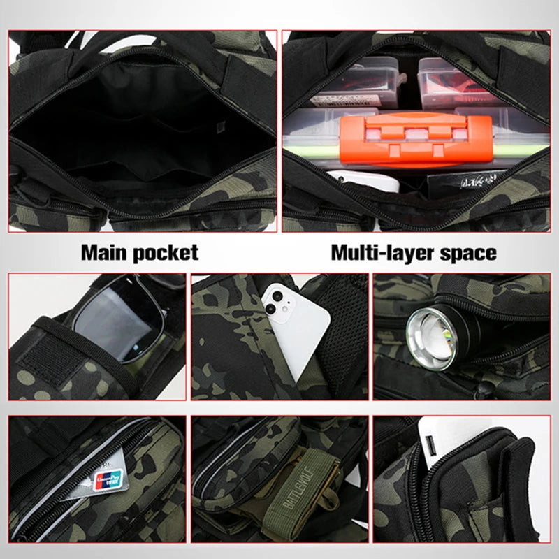 Men Fishing Tackle Bag Single Shoulder Crossbody Tactical Bags Waist Pack Fish Lures Gear Utility Storage Fishing Box Chest Bag