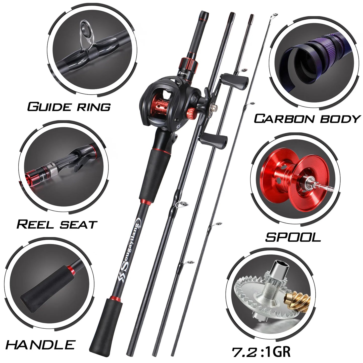 Sougayilang Fishing Rod Reel Combo 1.8~2.1m Carbon Fiber