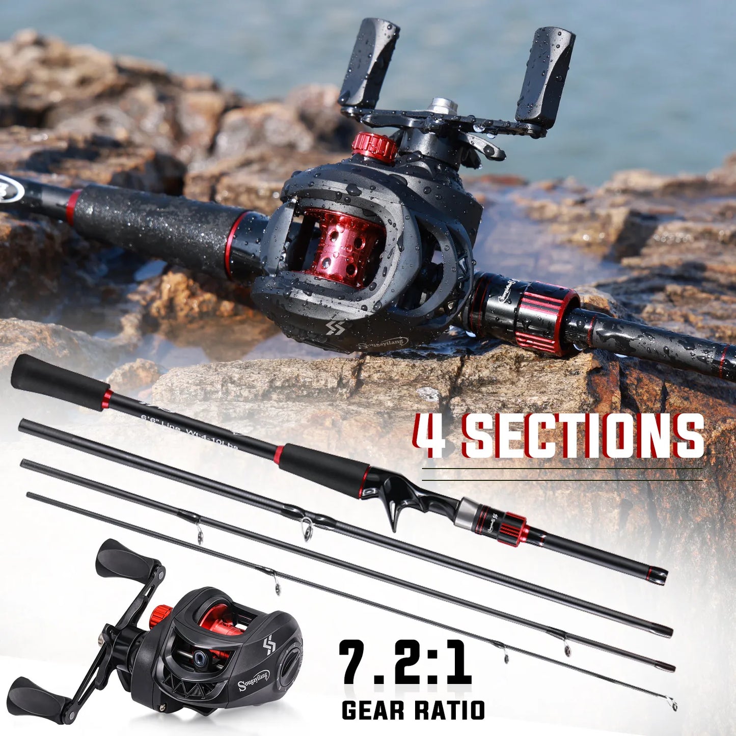 Sougayilang Fishing Rod Reel Combo 1.8~2.1m Carbon Fiber