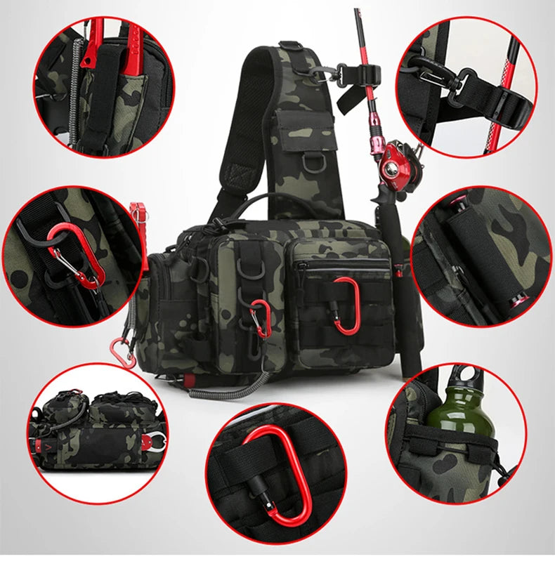 Men Fishing Tackle Bag Single Shoulder Crossbody Tactical Bags Waist Pack Fish Lures Gear Utility Storage Fishing Box Chest Bag