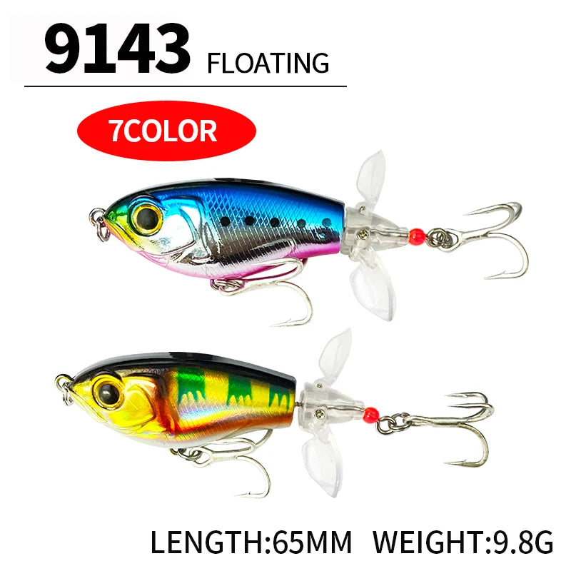 Topwater Whopper Plopper with Soft Rotating Double Propeller