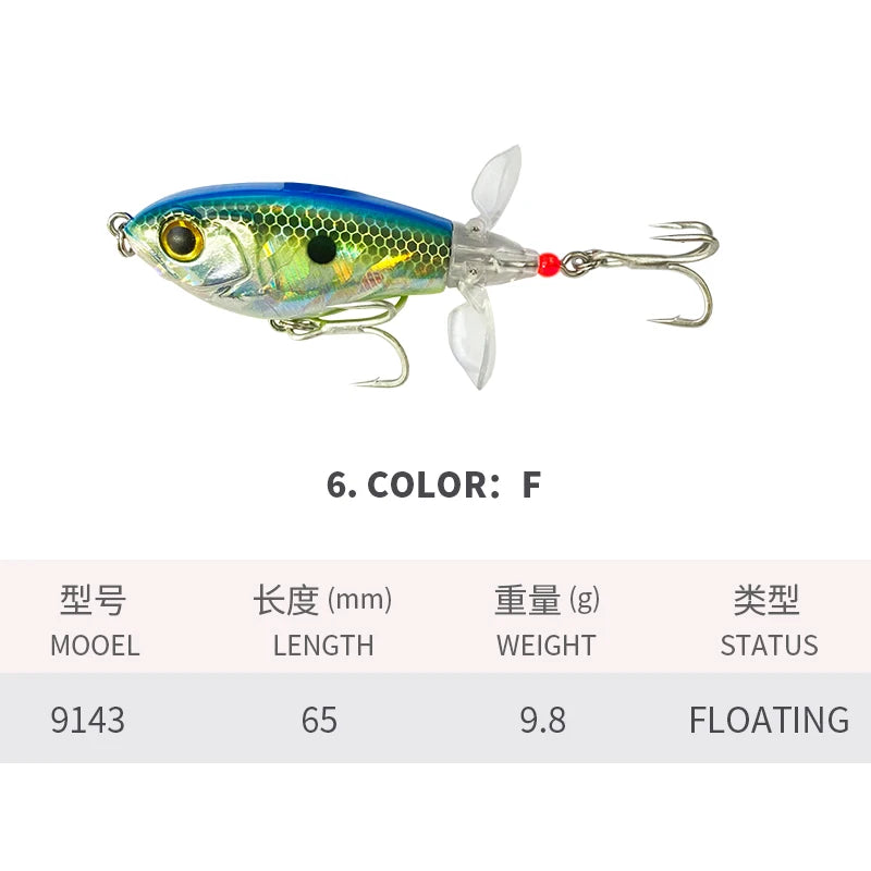 Topwater Whopper Plopper with Soft Rotating Double Propeller