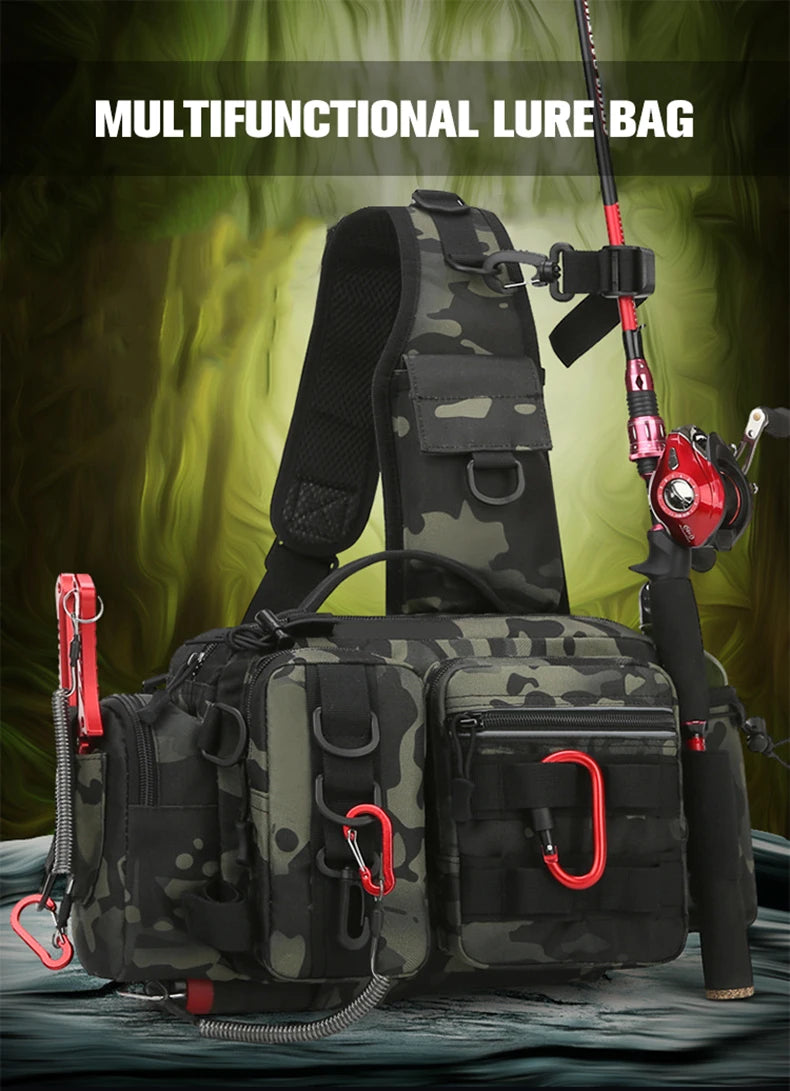 Men Fishing Tackle Bag Single Shoulder Crossbody Tactical Bags Waist Pack Fish Lures Gear Utility Storage Fishing Box Chest Bag