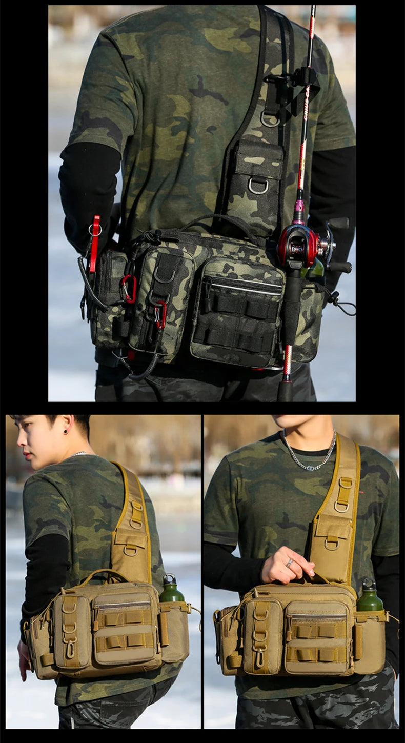 Men Fishing Tackle Bag Single Shoulder Crossbody Tactical Bags Waist Pack Fish Lures Gear Utility Storage Fishing Box Chest Bag