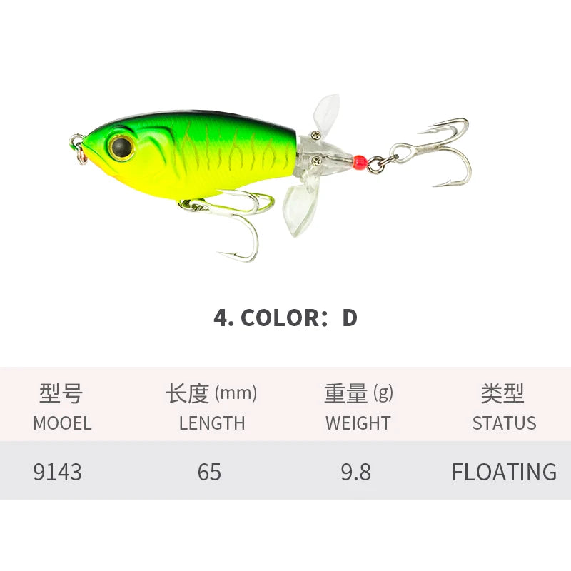 Topwater Whopper Plopper with Soft Rotating Double Propeller