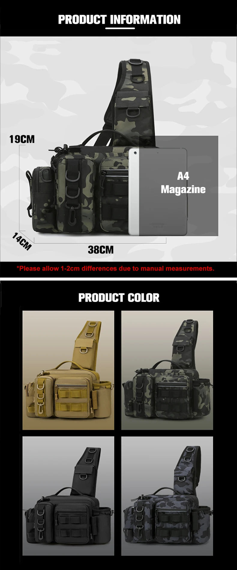 Men Fishing Tackle Bag Single Shoulder Crossbody Tactical Bags Waist Pack Fish Lures Gear Utility Storage Fishing Box Chest Bag